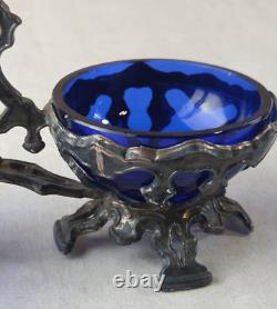 Antique salt and pepper shaker, made of solid silver and crystal, Minerva mark