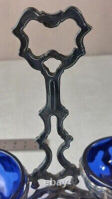 Antique salt and pepper shaker, made of solid silver and crystal, Minerva mark
