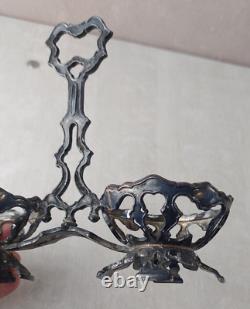 Antique salt and pepper shaker, made of solid silver and crystal, Minerva mark