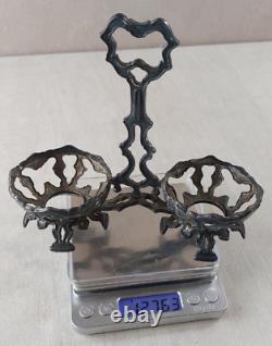 Antique salt and pepper shaker, made of solid silver and crystal, Minerva mark