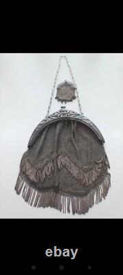 Antique set around 1900: solid silver coin purse (30 g) + mesh pouch