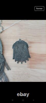 Antique set around 1900: solid silver coin purse (30 g) + mesh pouch