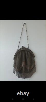 Antique set around 1900: solid silver coin purse (30 g) + mesh pouch