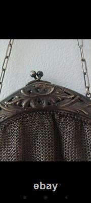Antique set around 1900: solid silver coin purse (30 g) + mesh pouch