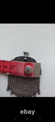 Antique set around 1900: solid silver coin purse (30 g) + mesh pouch