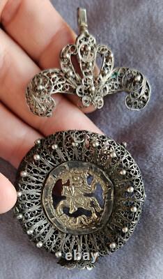 Antique silver filigree pendant with Saint Michael medallion to be restored