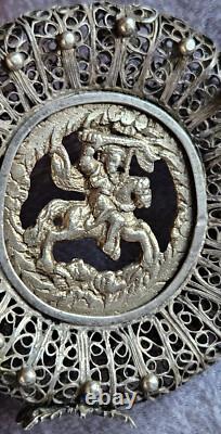Antique silver filigree pendant with Saint Michael medallion to be restored