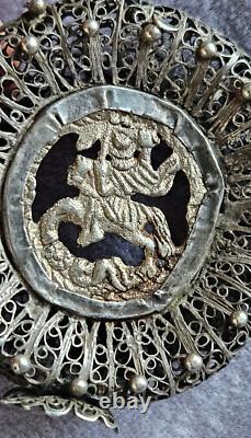 Antique silver filigree pendant with Saint Michael medallion to be restored