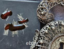 Antique silver filigree pendant with Saint Michael medallion to be restored