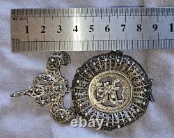 Antique silver filigree pendant with Saint Michael medallion to be restored
