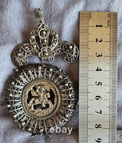 Antique silver filigree pendant with Saint Michael medallion to be restored