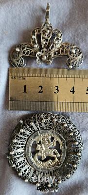 Antique silver filigree pendant with Saint Michael medallion to be restored