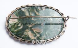 Antique silver jewelry brooch with agate, 19th century