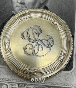 Antique silver-plated pillbox CAYLAR BAYARD engraved RS with cross decoration