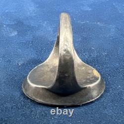 Antique silver ring with miniature portrait in Persian style on natural bone substrate