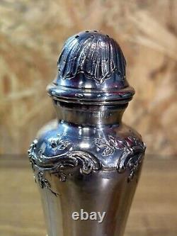 Antique silver sugar shaker, solid silver, minerva hallmark, Louis XV style, 19th century silversmith