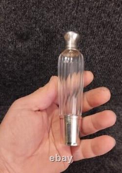 Antique small crystal and solid silver flask for alcohol, late 19th century