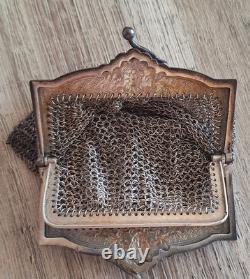Antique solid 925 silver purse Art Nouveau floral decoration