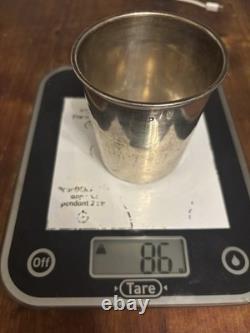 Antique solid 950 silver tumbler, Minerva hallmark, monogrammed, 86 g
