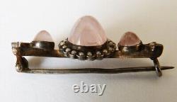 Antique solid SILVER brooch with rose quartz, 19th century