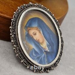 Antique solid silver 800 brooch, filigree and portrait, vintage jewelry