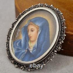 Antique solid silver 800 brooch, filigree and portrait, vintage jewelry