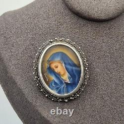 Antique solid silver 800 brooch, filigree and portrait, vintage jewelry