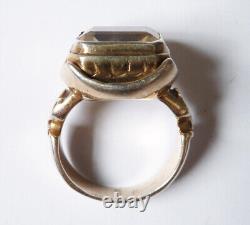 Antique solid silver and citrine silver ring ancient jewel