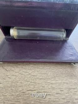 Antique solid silver and crystal vanity toilet set suitcase