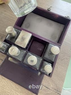 Antique solid silver and crystal vanity toilet set suitcase