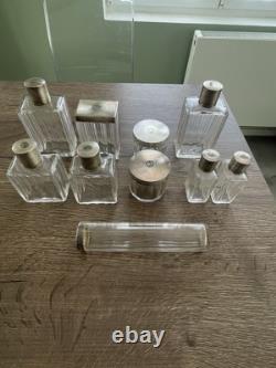 Antique solid silver and crystal vanity toilet set suitcase