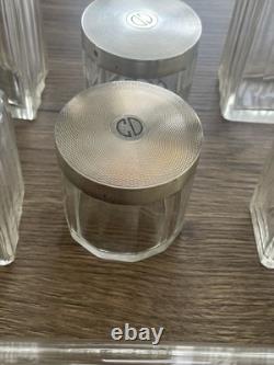 Antique solid silver and crystal vanity toilet set suitcase