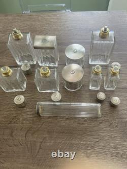 Antique solid silver and crystal vanity toilet set suitcase