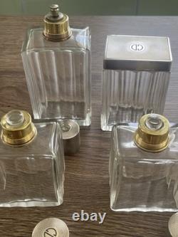 Antique solid silver and crystal vanity toilet set suitcase