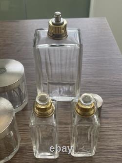 Antique solid silver and crystal vanity toilet set suitcase