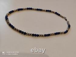 Antique solid silver and lapis lazuli beaded necklace
