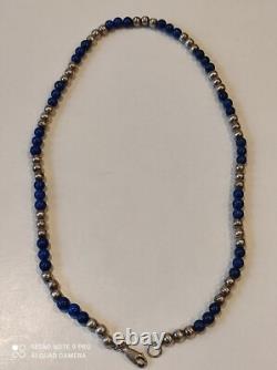 Antique solid silver and lapis lazuli beaded necklace