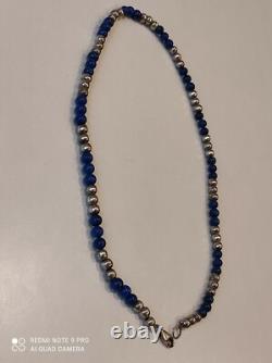 Antique solid silver and lapis lazuli beaded necklace