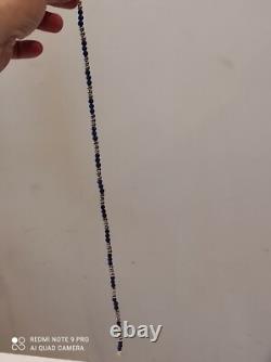 Antique solid silver and lapis lazuli beaded necklace
