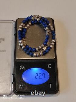 Antique solid silver and lapis lazuli beaded necklace