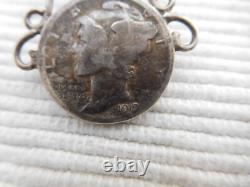 Antique solid silver bracelet, 8 pieces 1 dime USA United States B193