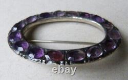 Antique solid silver brooch with amethyst - 19th century