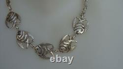 Antique solid silver fish necklace, antique silver Minerva necklace jewelry