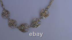 Antique solid silver fish necklace, antique silver Minerva necklace jewelry
