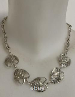 Antique solid silver fish necklace, antique silver Minerva necklace jewelry