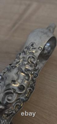 Antique solid silver ice tongs, hallmarked, Louis XV Rocaille style