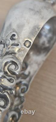 Antique solid silver ice tongs, hallmarked, Louis XV Rocaille style