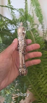 Antique solid silver ice tongs, hallmarked, Louis XV Rocaille style