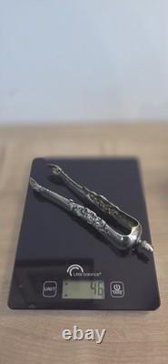 Antique solid silver ice tongs, hallmarked, Louis XV Rocaille style