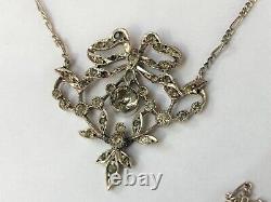 Antique solid silver necklace Louis XVI design and diamonds Pendant Jewelry